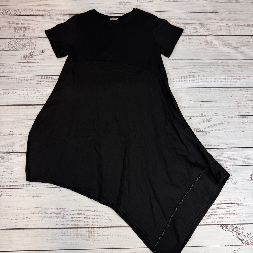 CIVICO 51 Women'sโ Black Linen Cotton Asymmetric Midi Dress Size Medium Italy